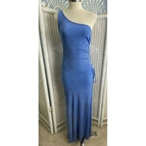City Triangles‎ Blue Glitter One Shoulder Ruched Gown Y2K Formal Dress USA